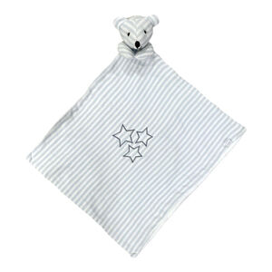 Elegant Baby Striped Bear Stars Lovey Plush Security Blanket Blue White HTF 15”